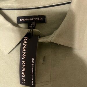 Banana Republic Men's Long Sleeve Luxe Touch Green Olive Polo Shirt Size SMALL